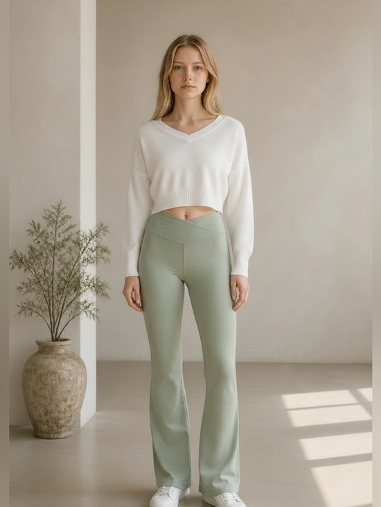 Tic Toc Pants - TicToc Crossover Waist Band Flare Leggings. Sage color. NWT